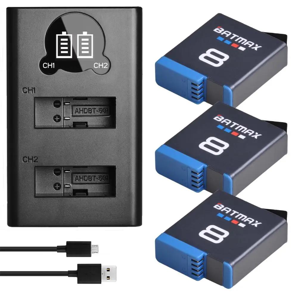 Аккумулятор Batmax 3 комплекта двойное зарядное устройство с ЖК-дисплеем порт Type C