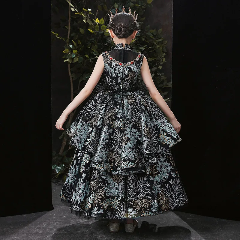 

Model Show Catwalk Exquisite Embroidery Flowers First Communication Princess Prom Dress Girls Children Luxury Evening Host Dress
