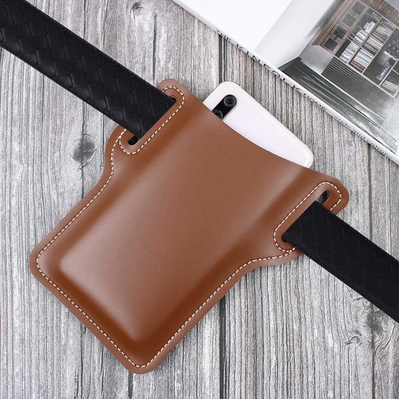 

2021 Men Cellphone Belt Loop Holster Case Waist Bag Leather Phone Wallet Vintage Belt Bag Mobile Phone Protective Sheath