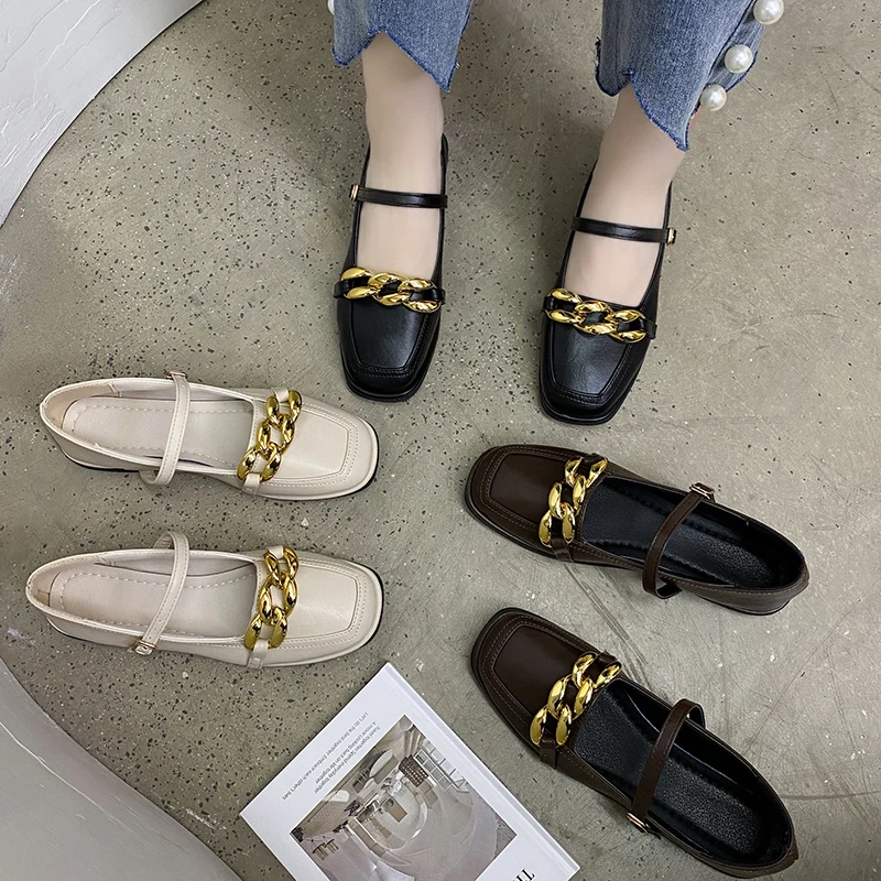

Womens Derby Shoes Shallow Mouth Casual Female Sneakers Modis British Style Square Toe Flats Leather Summer 2021 Preppy New Dres