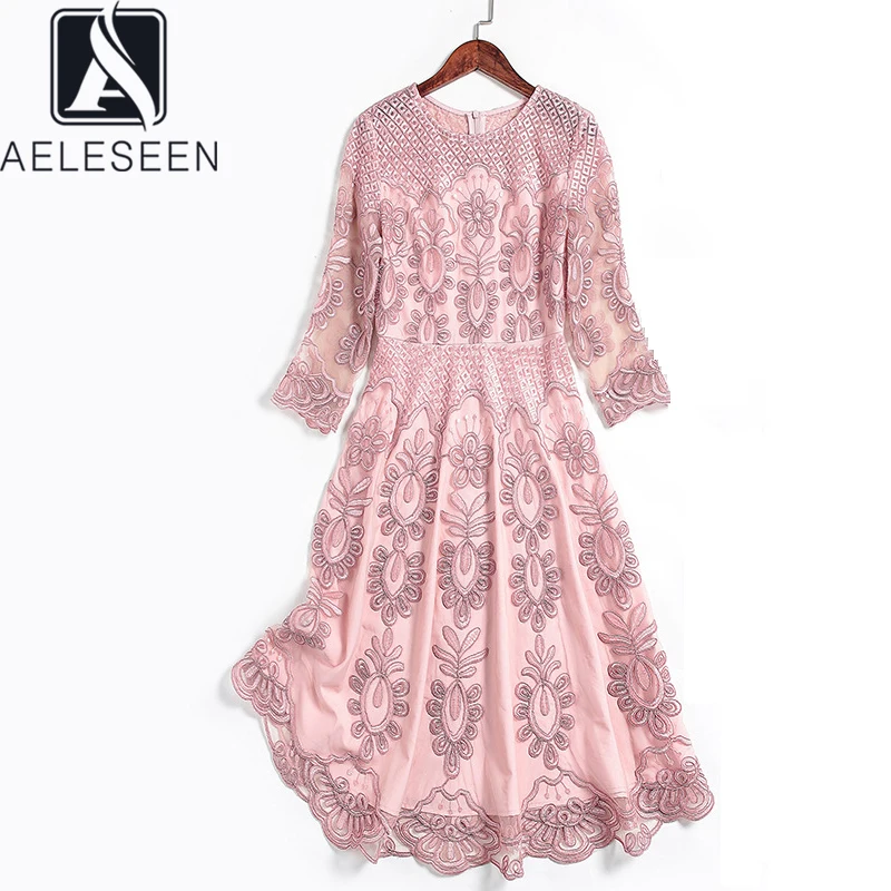 

Женское платье оверсайз AELESEEN, весенне-летнее платье с рукавом 3/4, цветочной вышивкой и оборками, вечерние платья на новый год, 2020