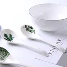 Скандинавские свежие растения керамическая ложка зеленые листья фарфоровая ложка для супа с длинной ручкой ложка для размешивания кофе Бытовая Посуда