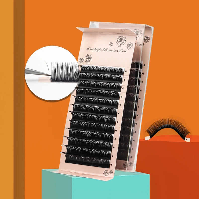 

Hot 12rows faux lash individual eyelash extension lashes dark black for professionals soft natural 8-15mm eyelash extension