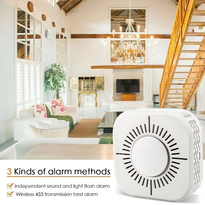 

MOOL 2PCS Wireless Smoke Detector 43hz Fire Alarm Sensor Device Smart Wifi Home Automation Security Protection System