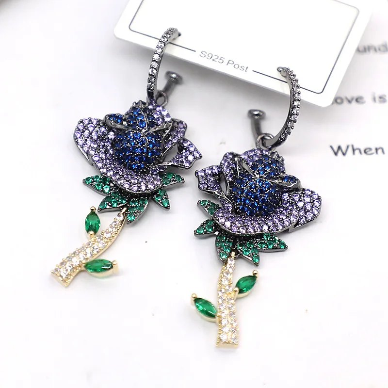 

Роскошные модные синие и фиолетовые серьги в виде цветка розы для женщин