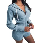 Женское боди с длинным рукавом, на молнии, с капюшоном