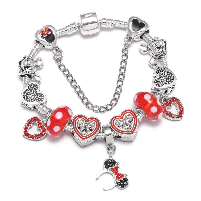 27 Boosbiy Dropshipping Cute Mickey Minnie Charm Bracelet For Women Kids With Silver Snake Chain Brand Bracelet Christmas Jewelry - Окраска металла: 27