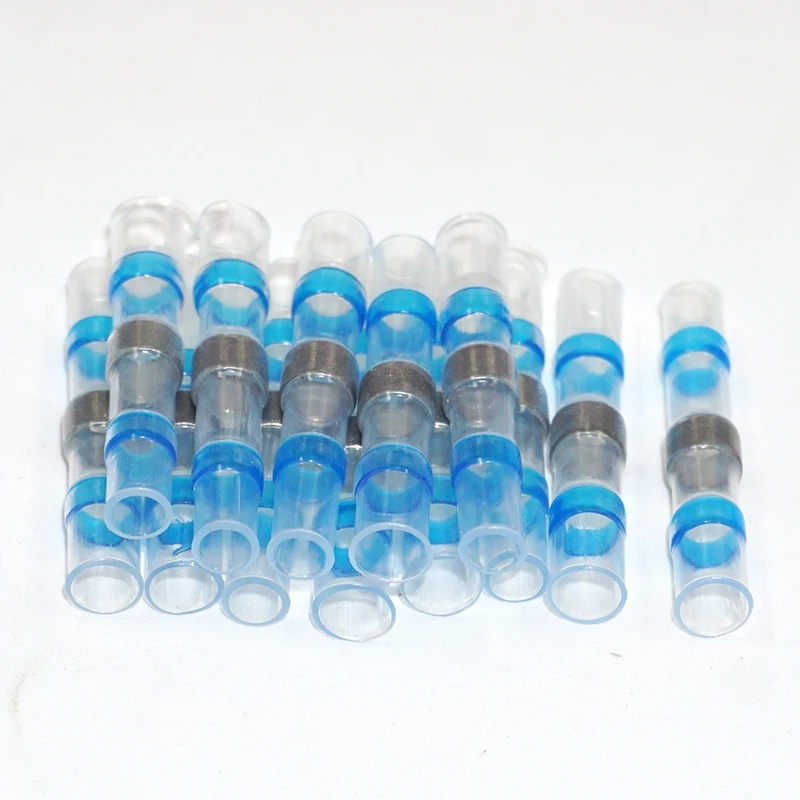 

100x Blue AWG 16-14 GA Heat Shrink Solder Splice Butt Terminal Connector Heatshrink No Crimp