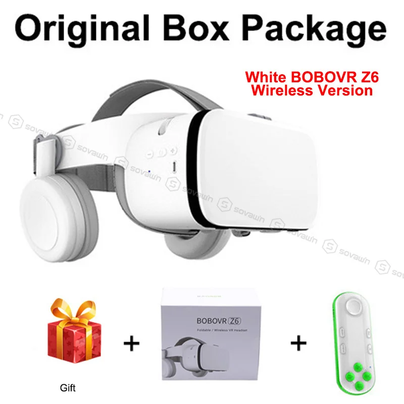 White with 051 Новинка BoBo VR Z6 очки 3D Виртуальная реальность Беспроводная Bluetooth VR гарнитура шлем для iPhone Android смартфон 4,7-6,2 дюймов - Цвет: White with 051