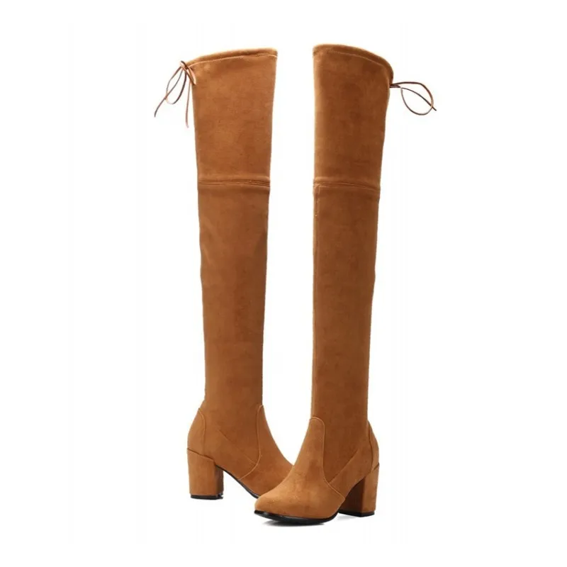 Winter New Retro Over The Knee High Boots Block Heel Real Sheepskin Suede Slim Fit Womens Shoes Sexy Soft Slip On Knight | Обувь