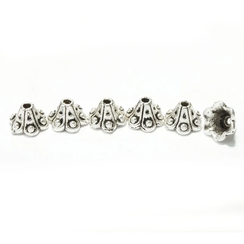 9mmx6mm Silver 50 шт. тибетский серебряный цветок бисера шапки для изготовления ювелирных изделий Металлические Diy бусины для женщин браслет, ожерелье, серьги аксессуары - Color: 9mmx6mm Silver