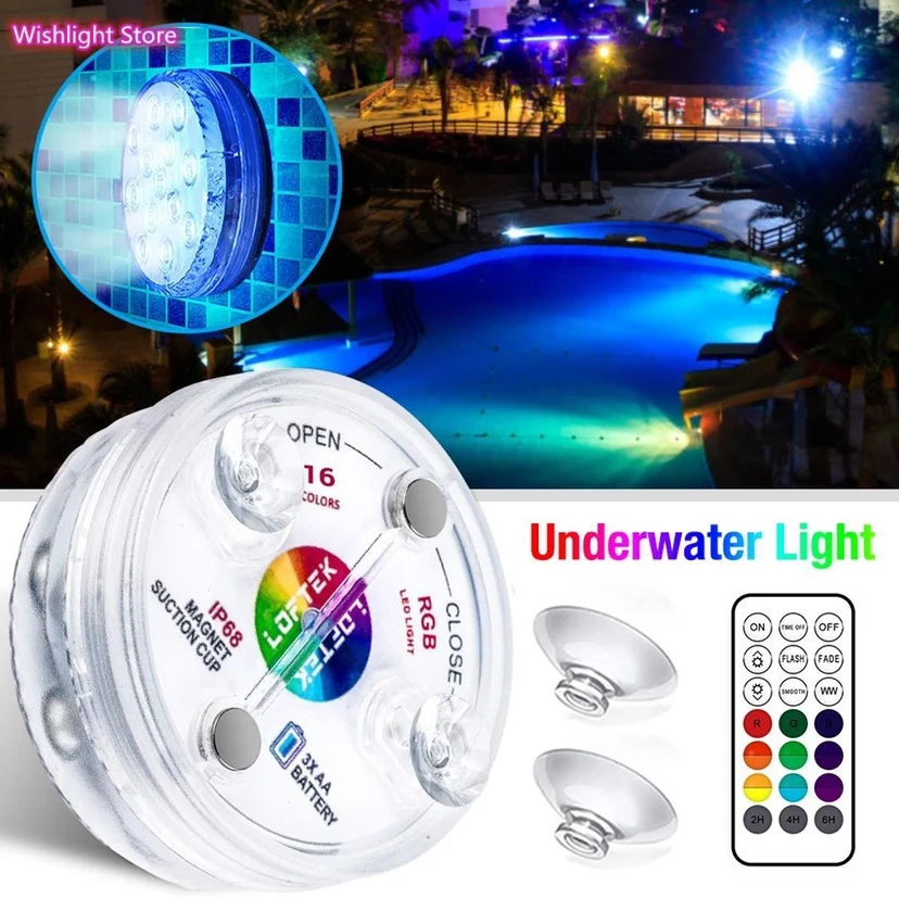 

16 Colors Submersible 13 Led Light with Suction Cup for Outdoor Pond Fountain Vase Garden Swimming Pool Underwater Night Lamp