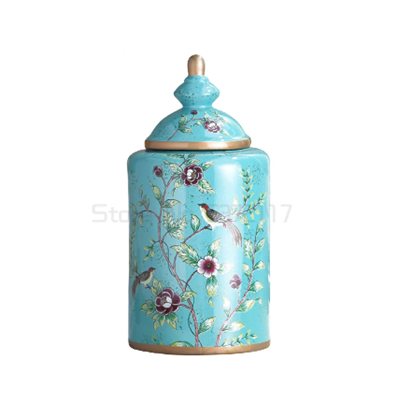 

Vintage European Flower and Bird Ceramic Storage Jar Vase Decoration Porcelain Art Crafts Tea Coffee Beans Candy Storage Jar New