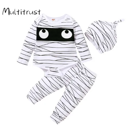 

New Summer Children's Clothing For Boys And Girls Striped Round Neck Long Sleeve Printed Romper Three-Piece Suit