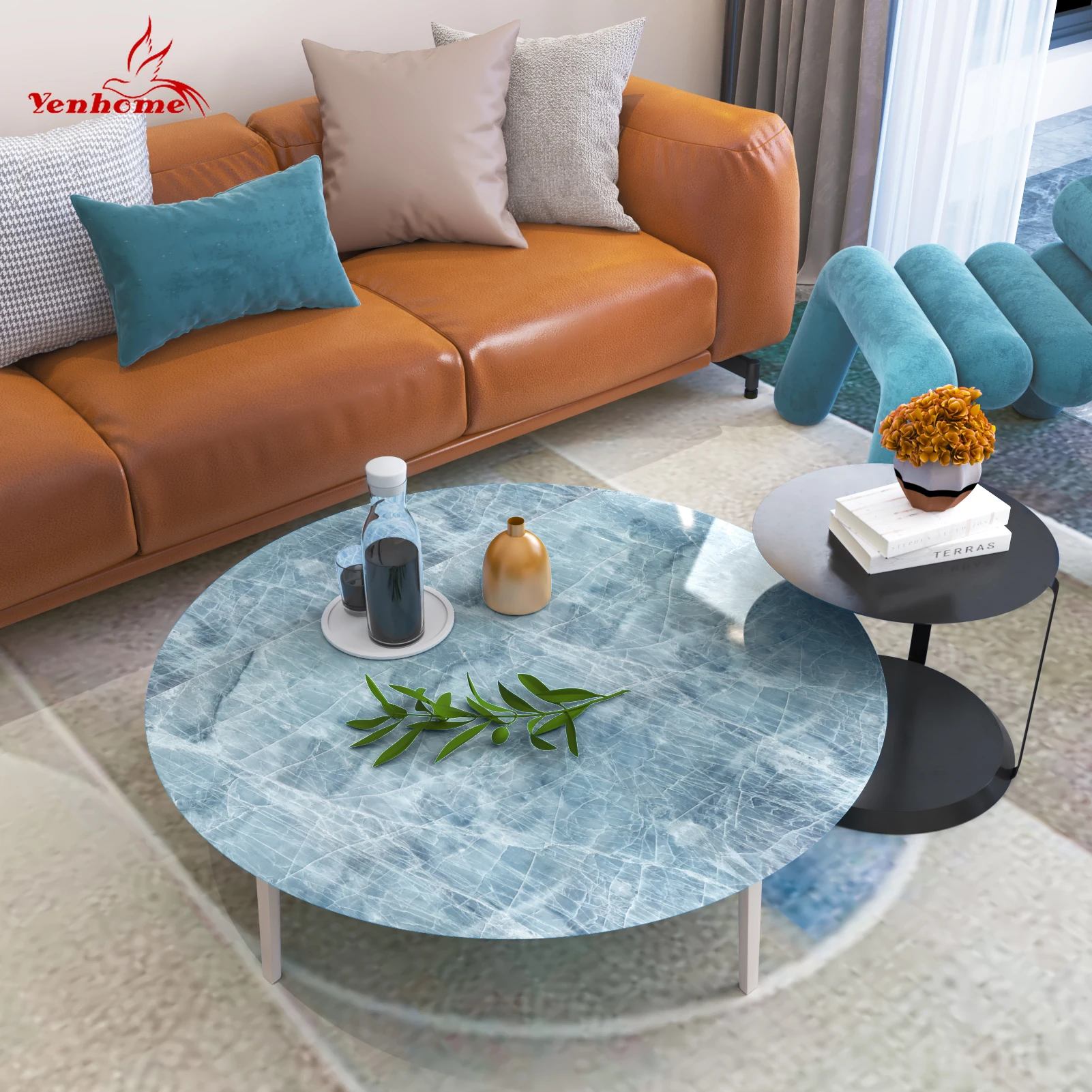 

Blue Green Marble Wallpapers for Bedroom Kitchen Vinyl Self-adhesive Contact Paper Furniture Renovation Oil-proof Wall Stickers