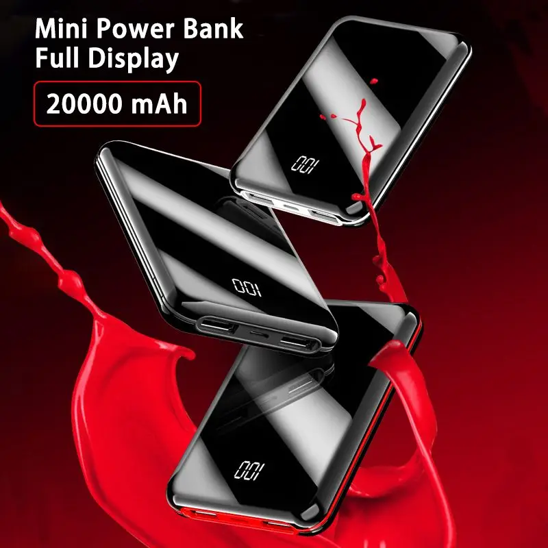 20000mAh портативный мини внешний аккумулятор с зеркальным экраном, цифровой внешний аккумулятор, внешний аккумулятор для смартфона