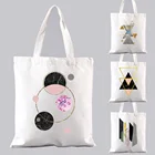 Сумка для покупок с геометрическим принтом, стильная сумочка-тоут для покупок в стиле Харадзюку, холщовая большая сумка на плечо для колледжа