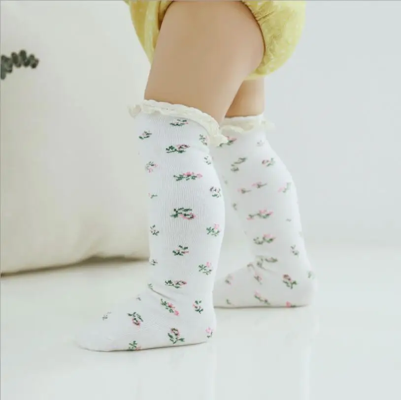 Мягкие дышащие носки для новорожденных девочек Хлопковые гольфы с цветочным