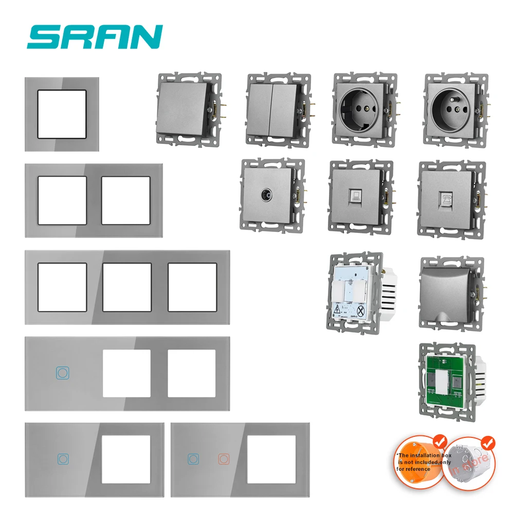 Серия SRAN F6 серая стеклянная панель выключатель света европейские