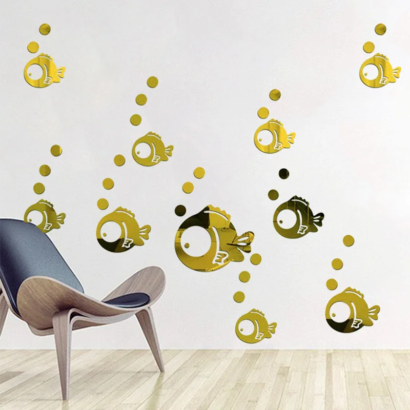 Объемные акриловые зеркальные наклейки в виде рыбки пузыря для ванной комнаты