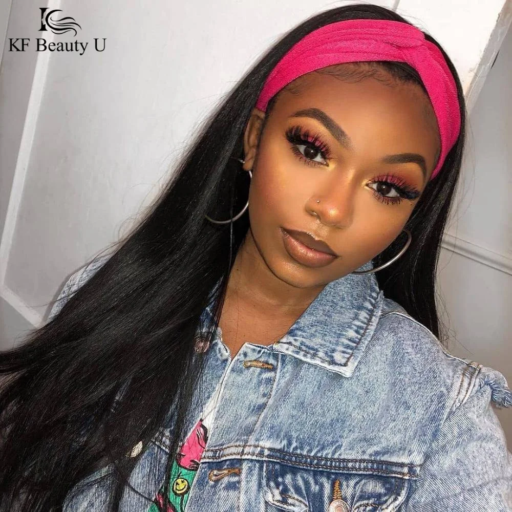 

Headband Wig Human Hair Straight Glueless Brazilian Hair Wigs Remy Human Hair Wigs for Black Women Ice Silk Scraf Wig for Summer