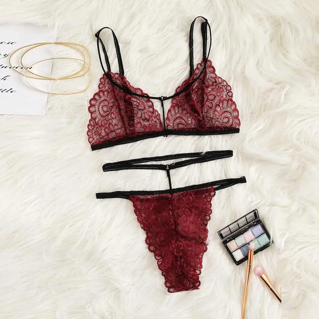 Сексуальный изысканный кружевной красный сексуальный комплект бюстгальтера