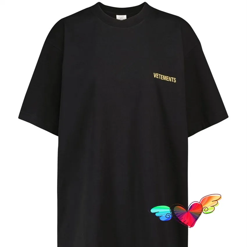 

2021 Yellow Logo VETEMENTS T-shirt Men Women 1:1 High Quality Letter Print Vetements Tee VTM Tops Slightly Oversize Short Sleeve