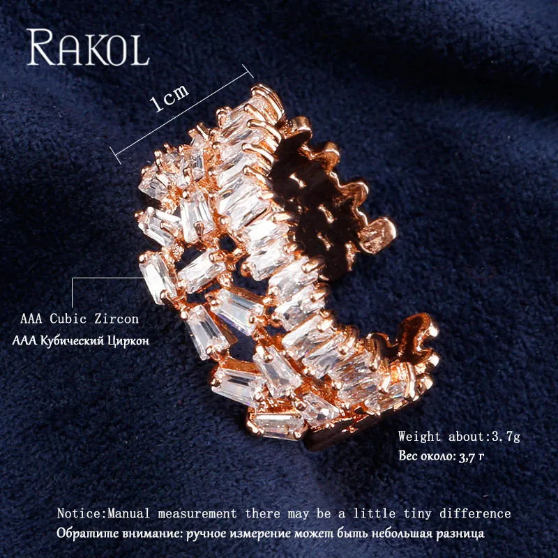 Браслет-манжета RAKOL Женский Регулируемый цвета розового золота с фианитом RK341P |