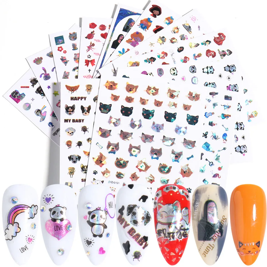 

Nail Art 3D Laser Sticker Nail Adhesive Sticker Laser Two-color Cat Dog Head Virgin Cartoon Nail Art Decorations Nail Sticker