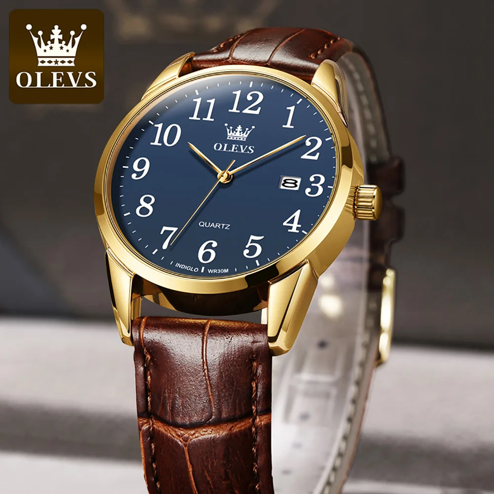 Luxury OLEVS Lover's Watches For Men And Women Simple Casual Blue Quartz Wristwatch Waterproof Date Clock Couple Watch Gift 5566