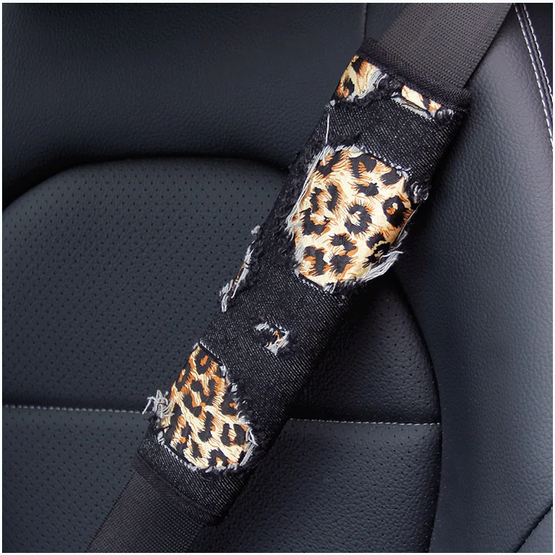 

Женский леопардовый джинсовый Модный протектор подушки ремни безопасности универсальные чехлы для автомобильных ремней безопасности Защ...