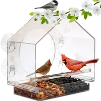 acrylic anti squirrel transparent window bird feeder with powerful suction cup and detachable sliding seed tray