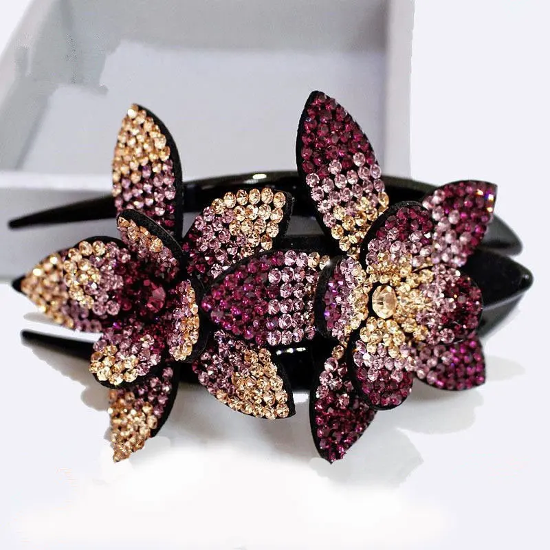 

Rhinestone Double Flower Hair Clip Rhinestone Hairpin Women Hair Clips Female Elegant Duckbill Clip Beads Hairgrip Fashion Hair