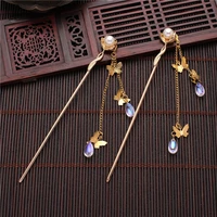chinese style vintage hair sticks butterfly tassel hairpin bead hair accessories women jewelry boho headdress handmade girl gift