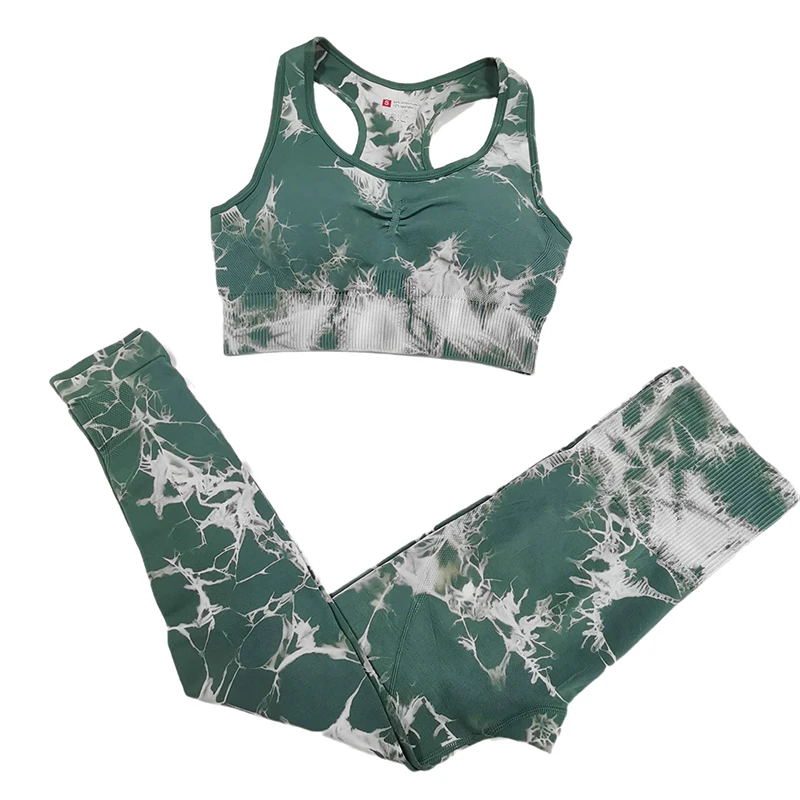 

NORMOV Tie Dye Print Sets Women Workout Backless Strapless Bras And Fitness High Waist Leggings Suit Summer Quick Dry Sets Femme