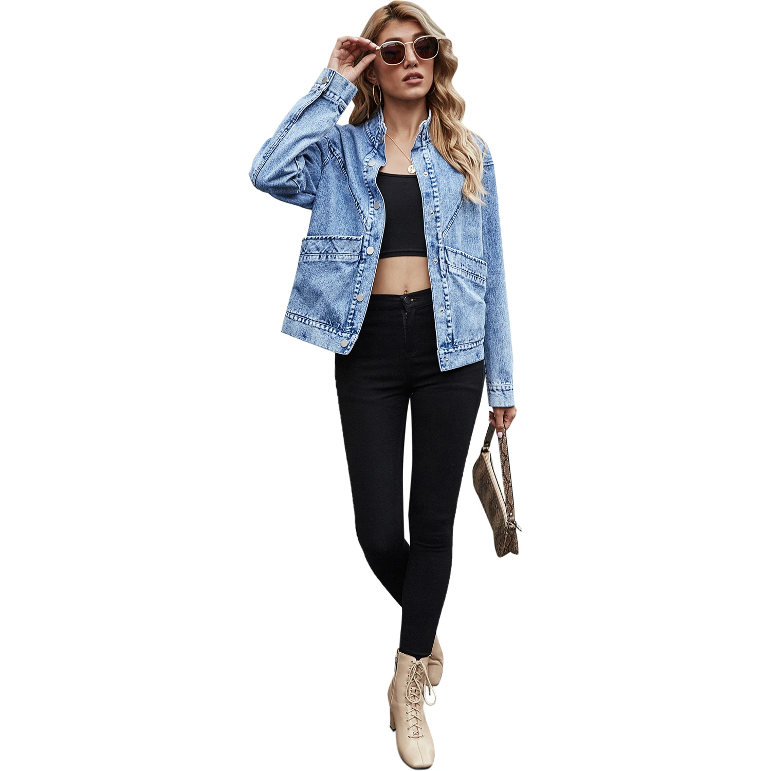 

New Autumn Winter Lapel Denim Jacket Vintage Stylish Pockets Women's Denim Jacket jacket High Street Style Girl Leisure Tops
