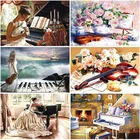 5D алмазная живопись, скрипка, пианино, наборы для вышивки крестиком, круглая квадратная вышивка, пейзаж, алмазная вышивка, мозаика, искусство, домашний декор