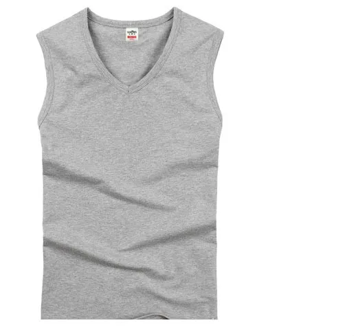 V-Neck Gray Мужская нательная рубашка майка без рукавов дышащая фитнес стрейч хлопок спортивный бюстгальтер одежда футболка для тренировок Плюс Размер M-3XL - Цвет: V-Neck Gray
