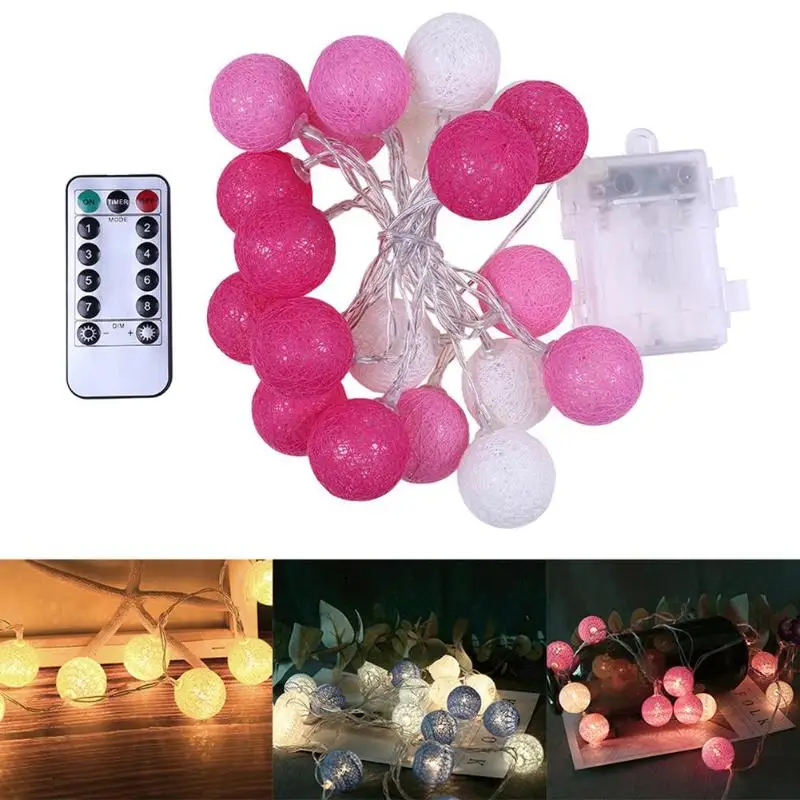 20LED ватный шарик гирлянда для использования вне помещения Гирлянда Свет Валентина Свадьба Новогодняя вечеринка, праздник Декор Спальня сказочные огни