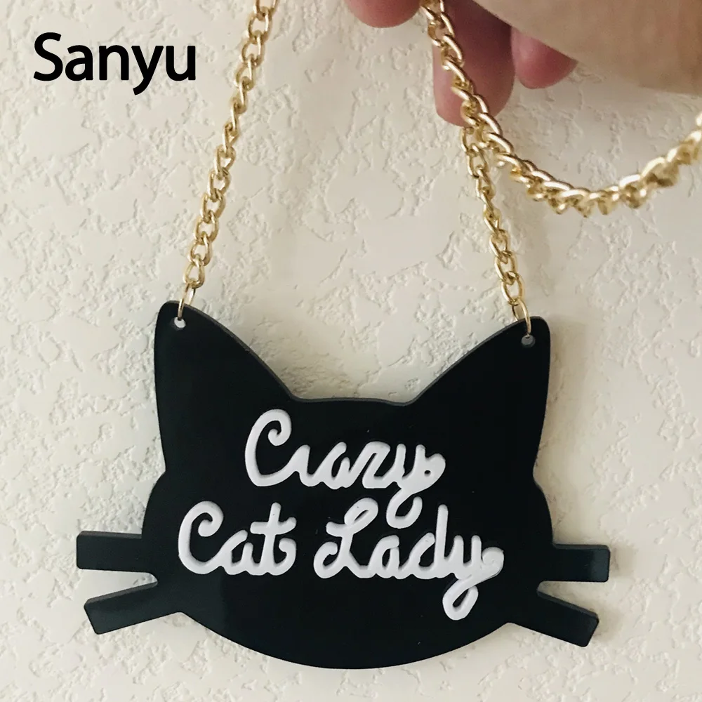 Ожерелье с подвеской из черного акрила Crazy Cat женское золотое ожерелье принтом