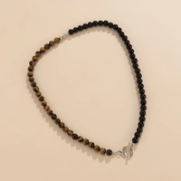 punk tiger stone beads chain choker necklace men fashion blackyellow splicing beaded chain necklaces on neck 2021 trendy gifts