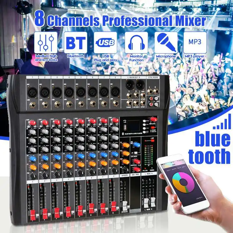 LOERY 8 канальная звуковая микшерная консоль bluetooth USB запись компьютерное