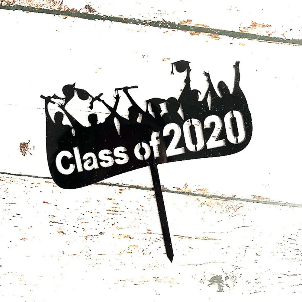 Золотистый и черный 2020 Выпускной Кепки акриловая машина для торта карты баннер