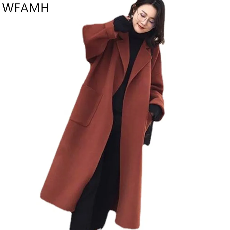 

2021 Fall/Winter New Fashion Large Size Women's Loose Covering Flesh Shows Lean Temperament Lapel Lapel Lace Long Coat Wool Full