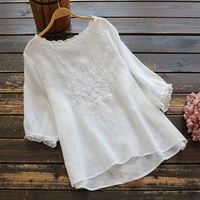 100 cotton plus size women tshirt summer style half sleeve loose tee shirt vintage embroidery o neck femme tops d346