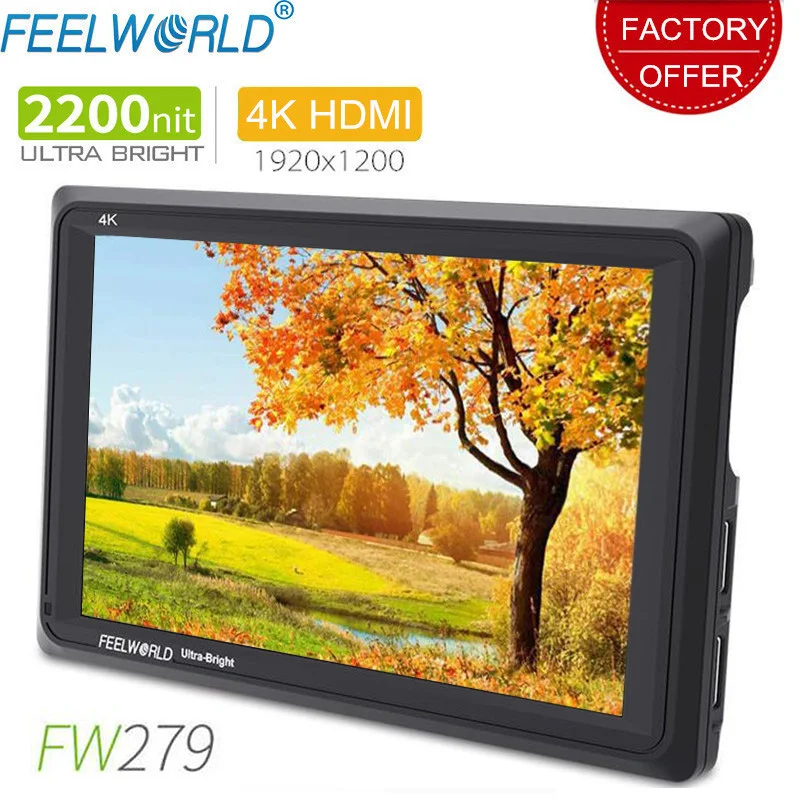 baratas Feelworld Fw279 7 Polegada Ips 2200 Lêndeas Câmera Monitor De Campo 4k Saída Entrada Hdmi 1920x1200 Lcd Monitor Para Dslr Stablizer