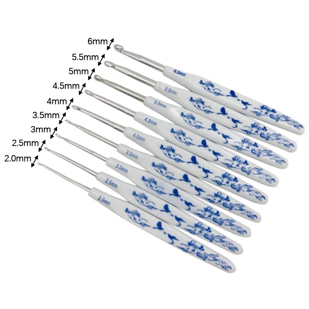 

9Pcs/Set ceramic Handle Aluminum Crochet Hooks Knitting Needle Set 2-6mm Yarn Sweater Weave Craft Tools DIY Sewing Tools