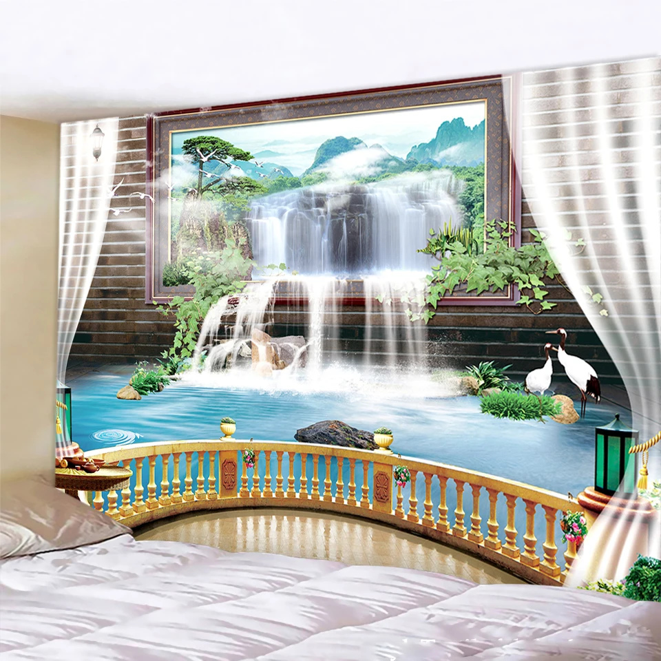 

Beautiful waterfall scenery home decoration Tapestry Wall Tapestry Bohemian decorative yoga mat Hippie travel mattress