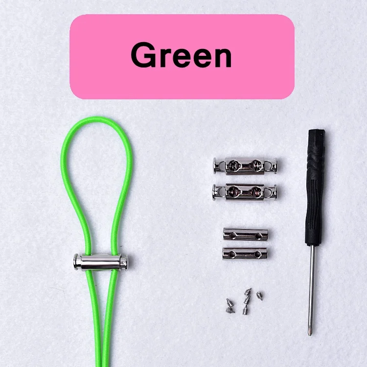 green 1 пара эластичных шнурков металлические весенние пряжки круглые шнурки удобные быстрые шнурки без шнурков шнурки унисекс фиксирующие шнурки - Цвет: green