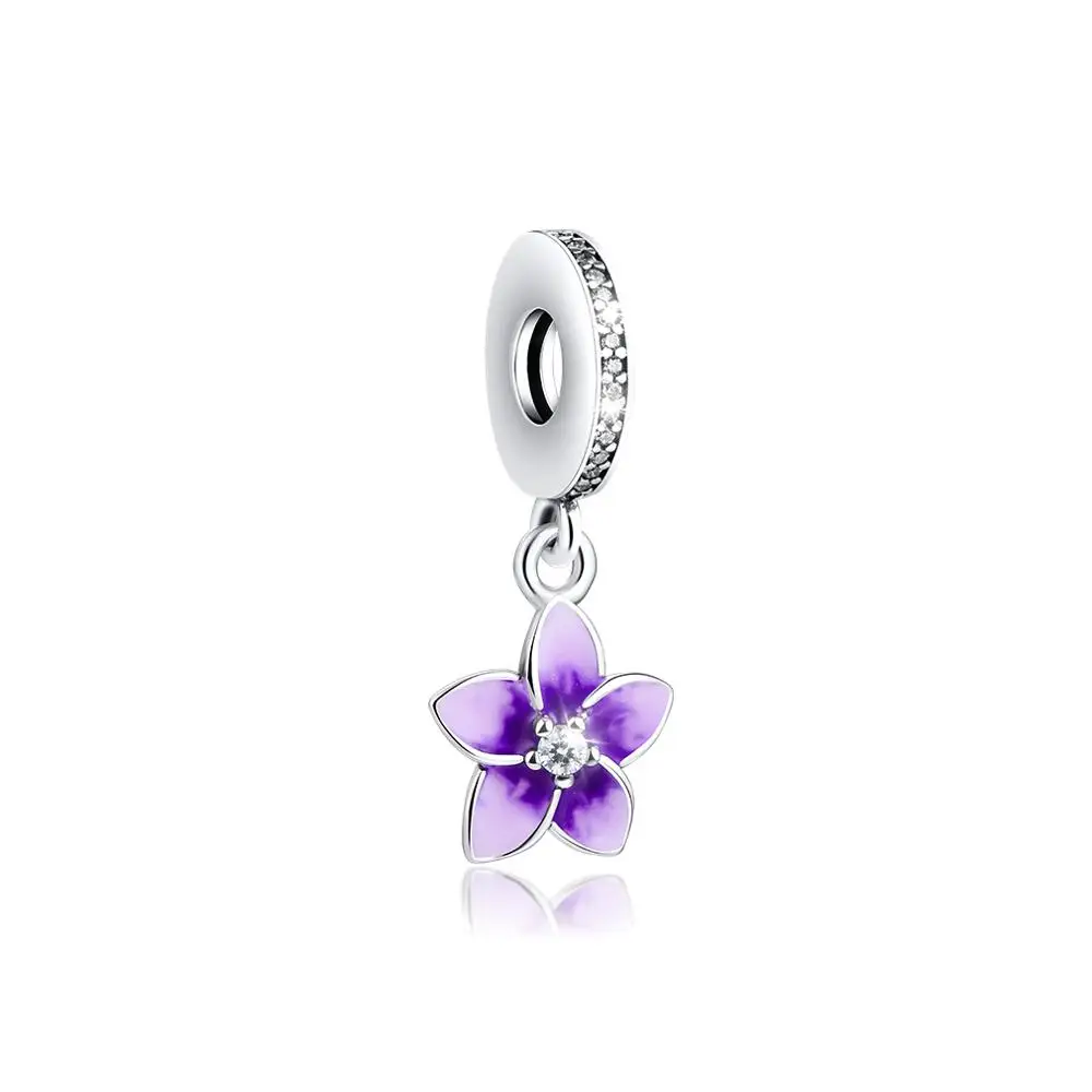 

CKK DIY Fits Brand Beads Bracelets Magnolia Bloom Charms with Pale Purple Enamel 925 Sterling-Silver-Jewelry